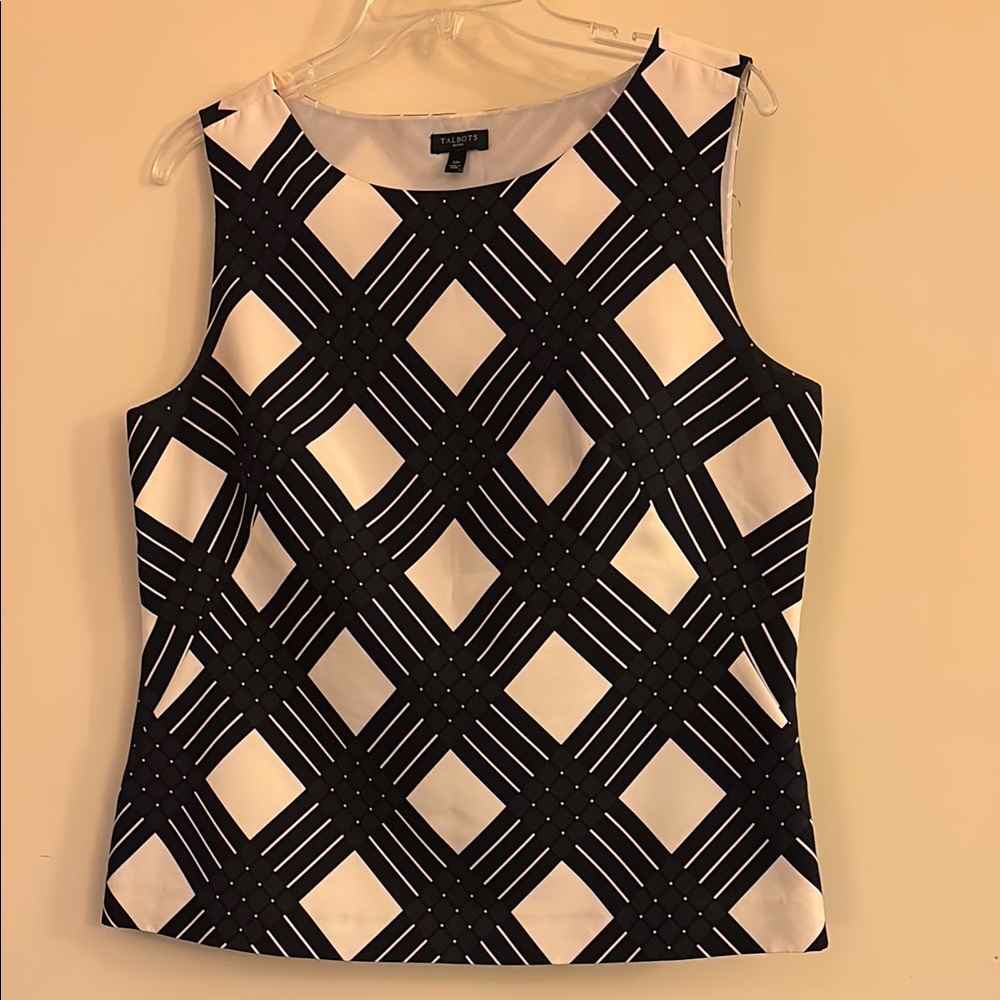 Talbots Black and Cream Checkered Tank Top